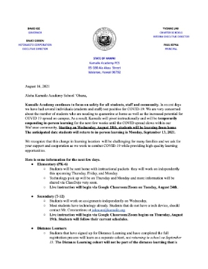 Please see the attached Principal letter regarding the temporary shift to distance learning. Mahalo.